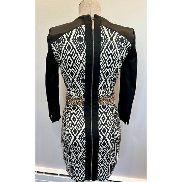 Elisabetta Franchi Gold Label Dress in Black & White Gold Chain Belt Size 4 - Picture 6 of 10